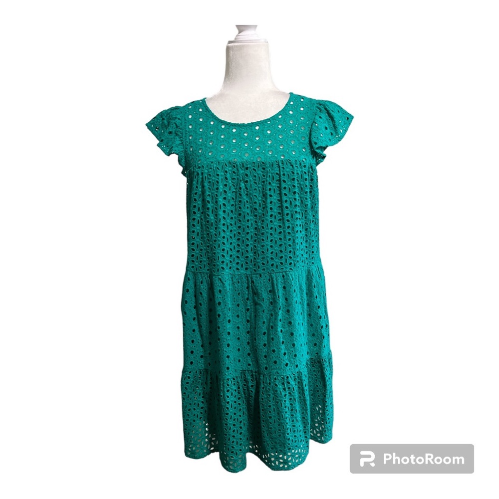 Skies Are Blue Eyelet Babydoll Dress Green Sz M
